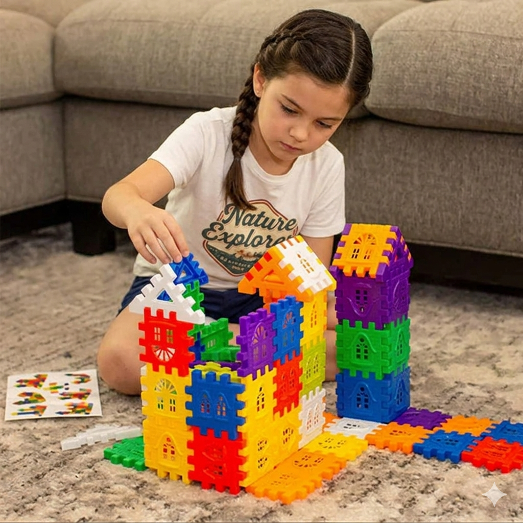Imagine and Build with Colourful Interlocking House Blocks - 72pc