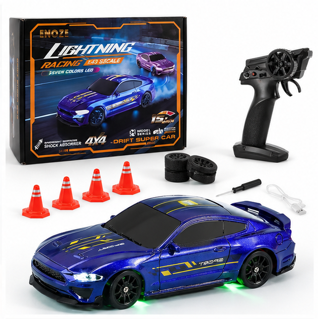 RC Drift Car Mini 1/43 Scale with LED Lights, 2.4GHz Remote Control Racing Car, High Speed Drifting