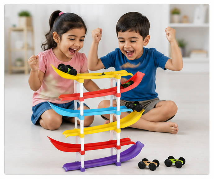 6-Level Wooden Ramp Race Toy for Toddlers